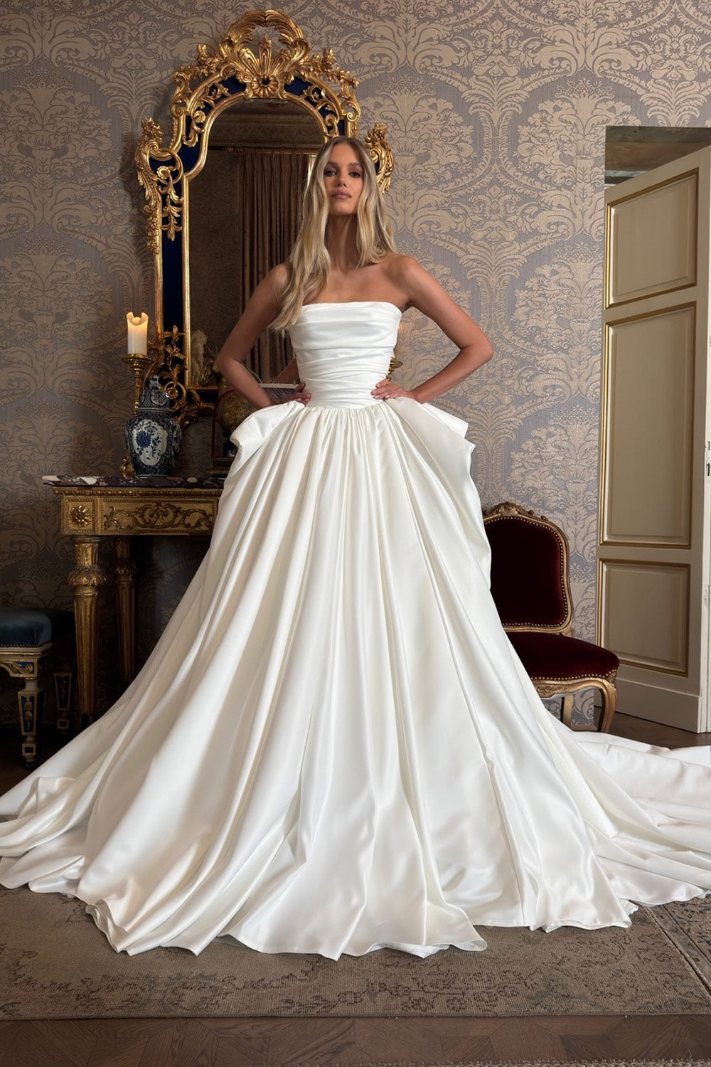 Strapless Satin Ball Gown Wedding Dress with Train SW216 Sheer Fairy