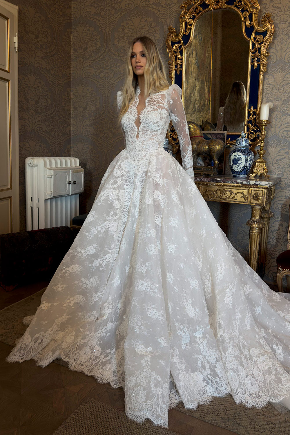 Sheer Long Sleeve Princess Ballgown with Chapel Train for Bridal  SW211 Sheer Fairy