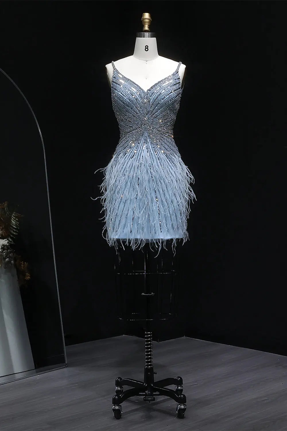 Modest Luxury Sequined Feather Sheath Homecoming Dress RM124 Sheer Fairy