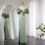Elegant Off Shoulder Mermaid Sage Green Slit Evening Dress SS288 - SHEER FAIRY