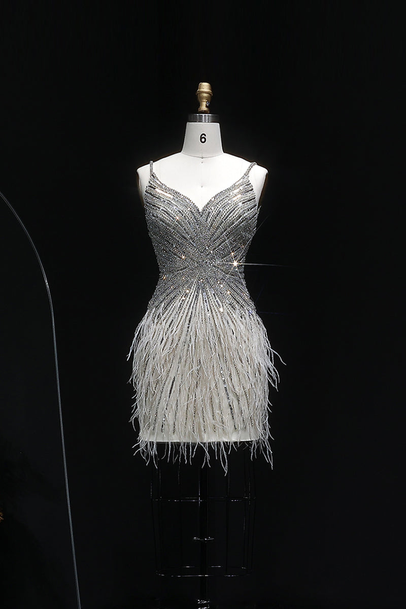 Modest Luxury Sequined Feather Sheath Homecoming Dress RM124 Sheer Fairy