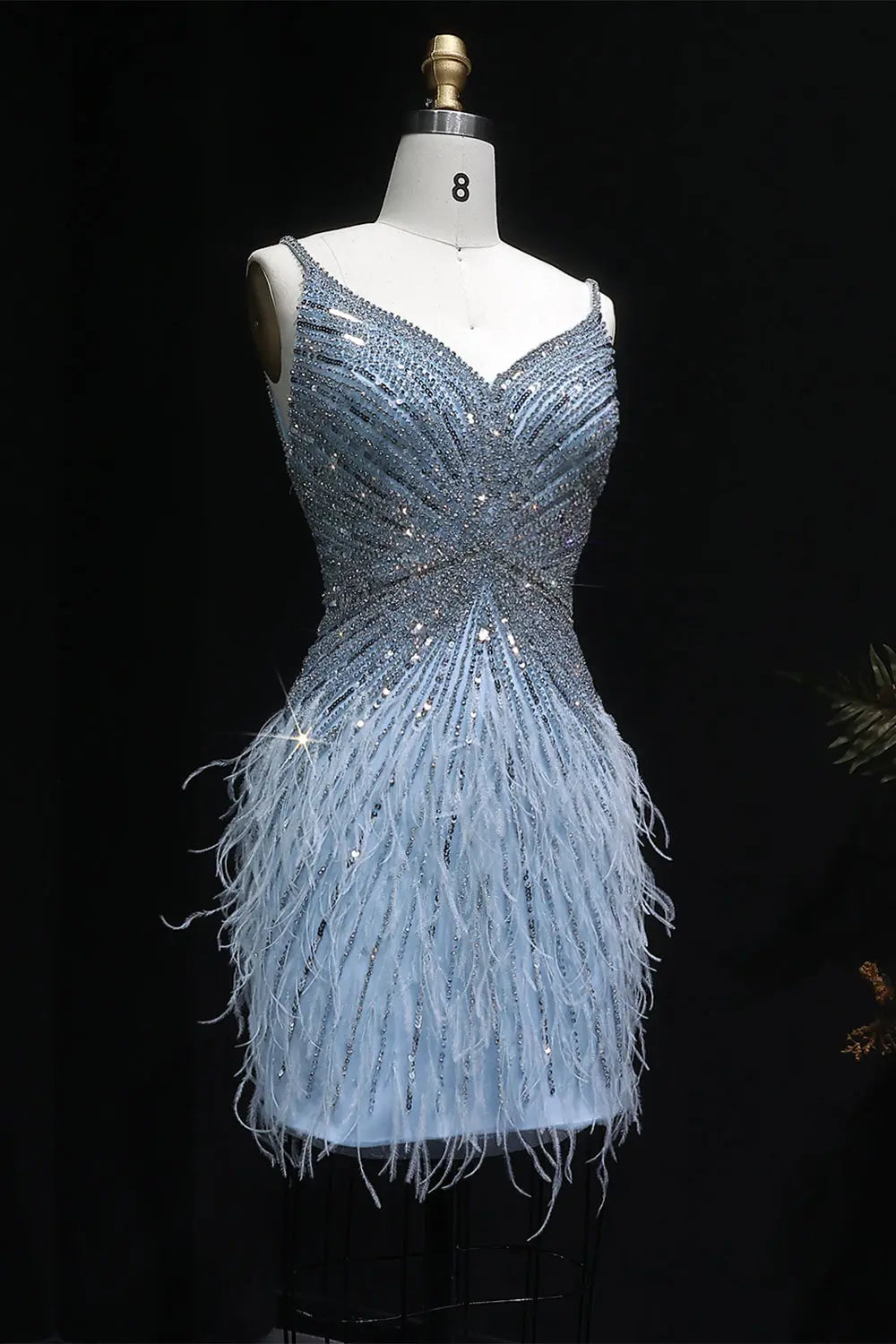 Modest Luxury Sequined Feather Sheath Homecoming Dress RM124 Sheer Fairy