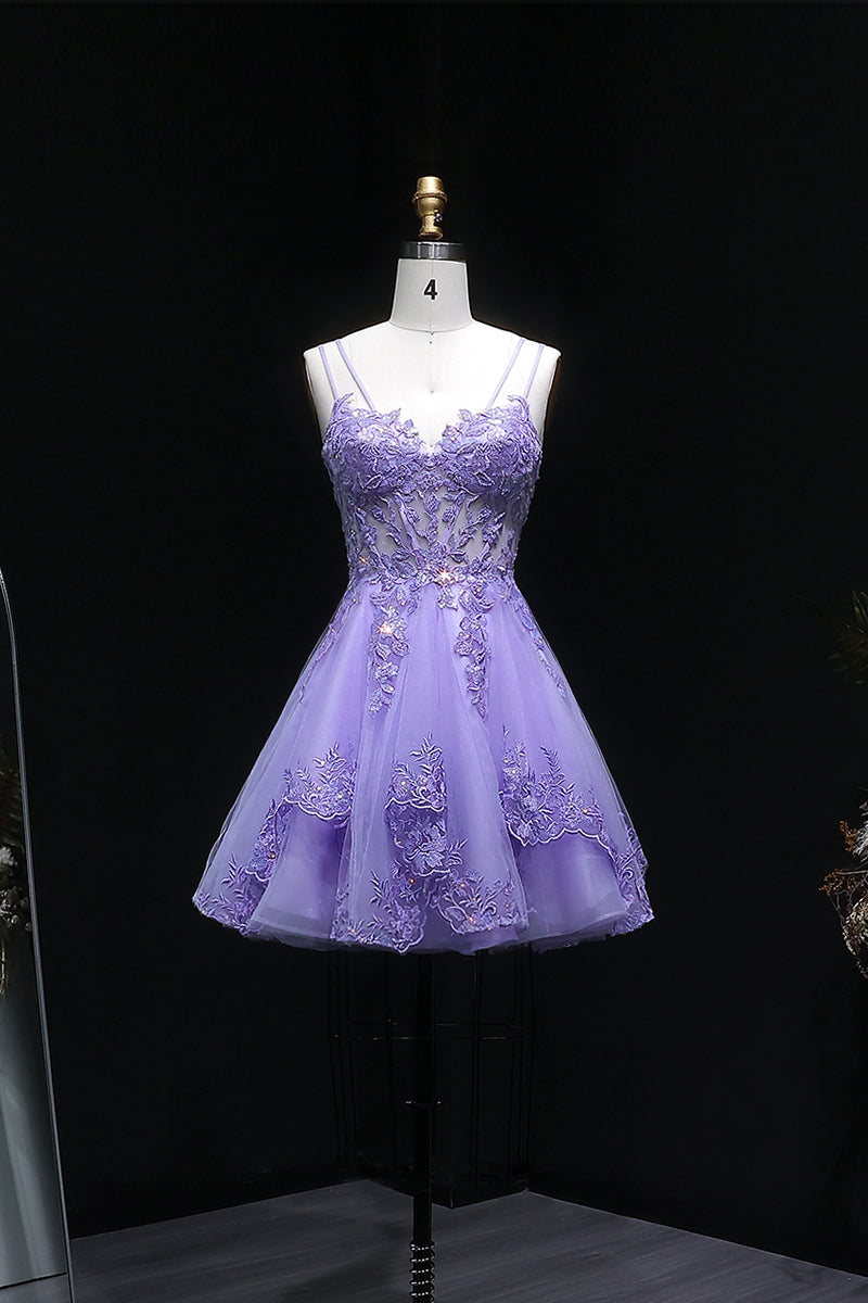Lavender Lilac Lace Tulle Mini Ballgown Homecoming Dress RM128 Sheer Fairy