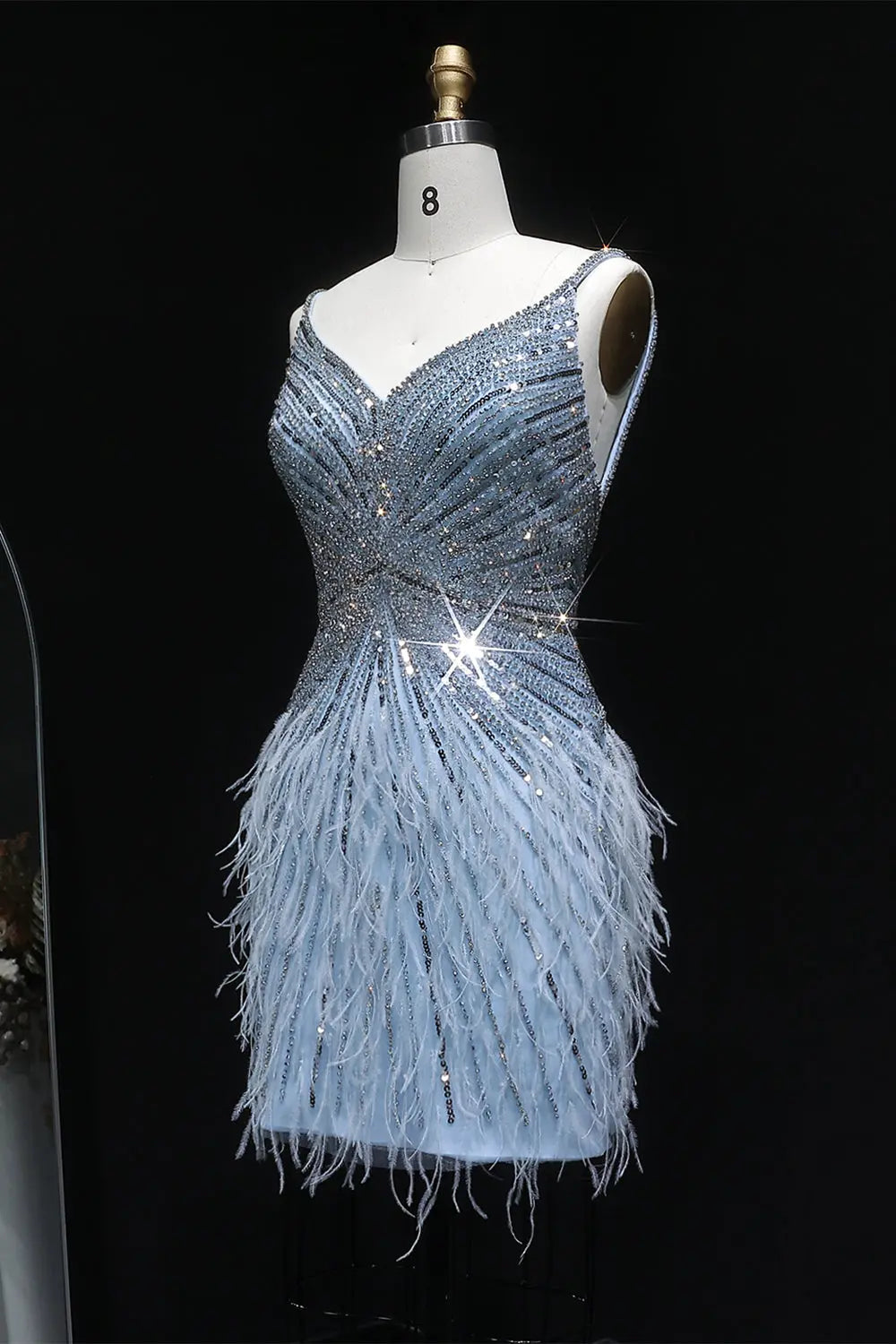 Modest Luxury Sequined Feather Sheath Homecoming Dress RM124 Sheer Fairy
