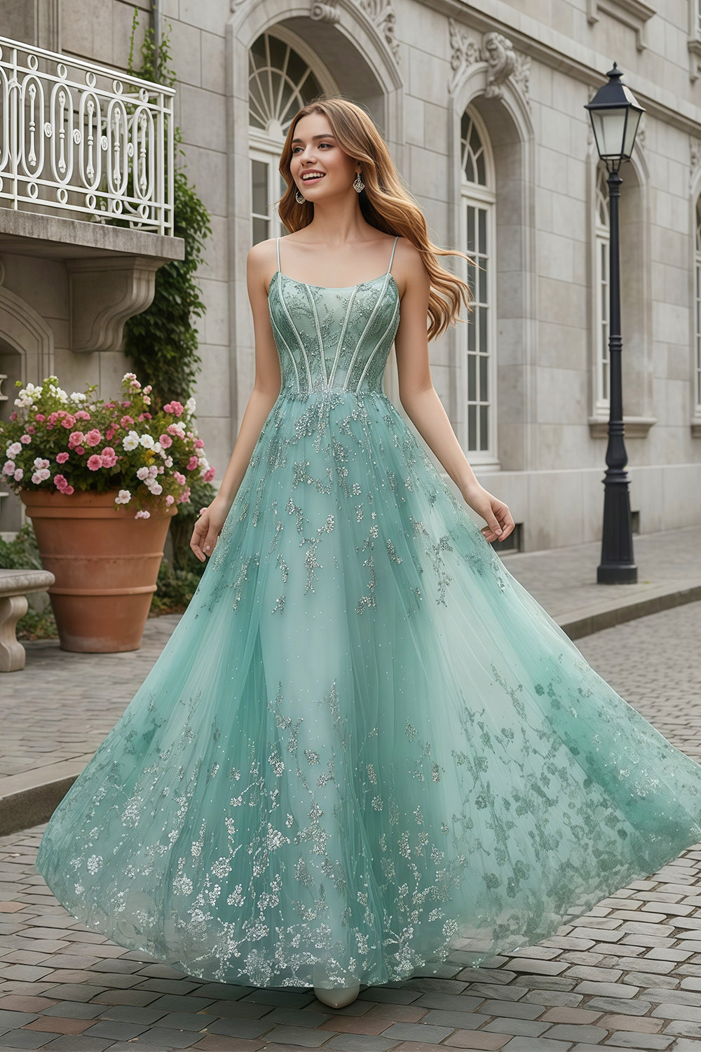 Sage Green Tulle A-Line Prom Dress with Sequin Lace SH388 Sheer Fairy