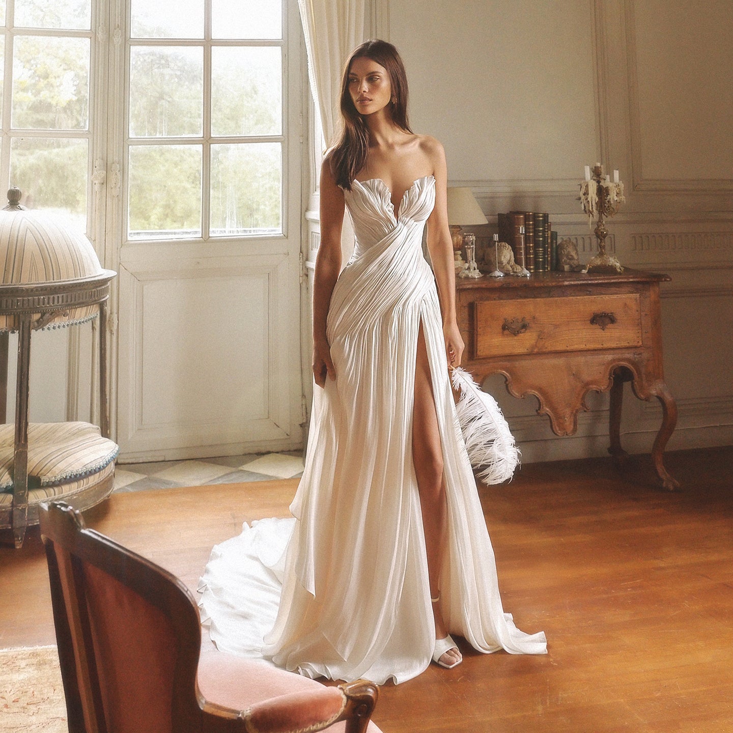 Strapless Ruched Wedding Dress with High Slit SW242 Sheer Fairy