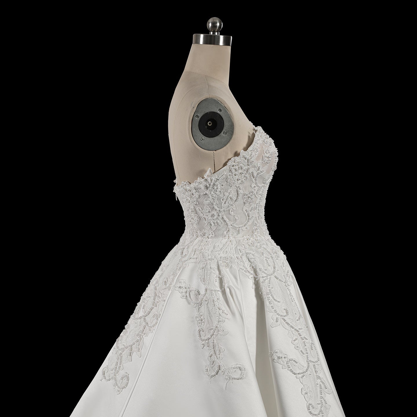 White Satin Sweetheart Princess Wedding Dress Lace Details with Long Cathedral Train SW743 Sheer Fairy