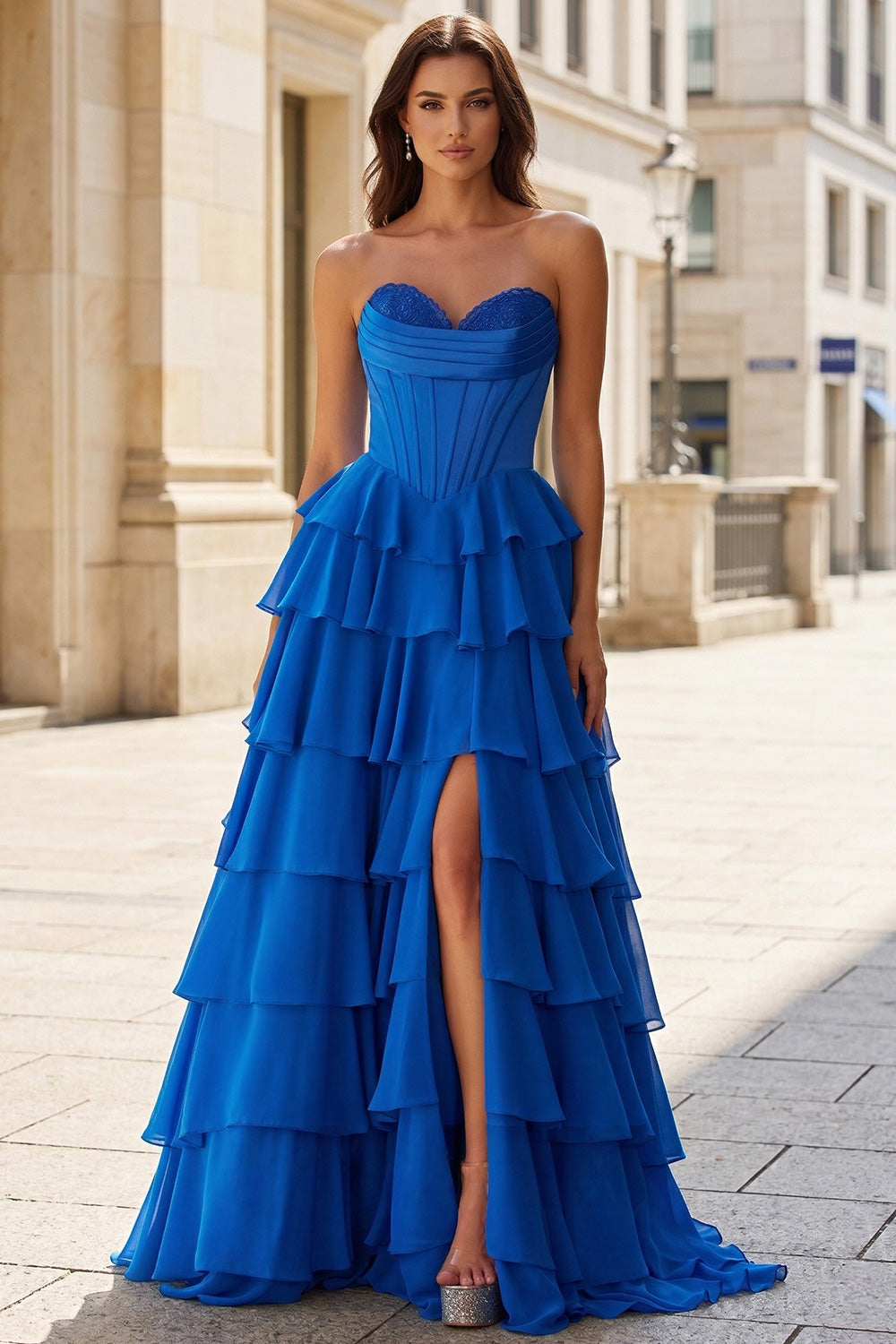 Royal Blue Bodice Ruffles Prom Dress for Lady SH739 Sheer Fairy