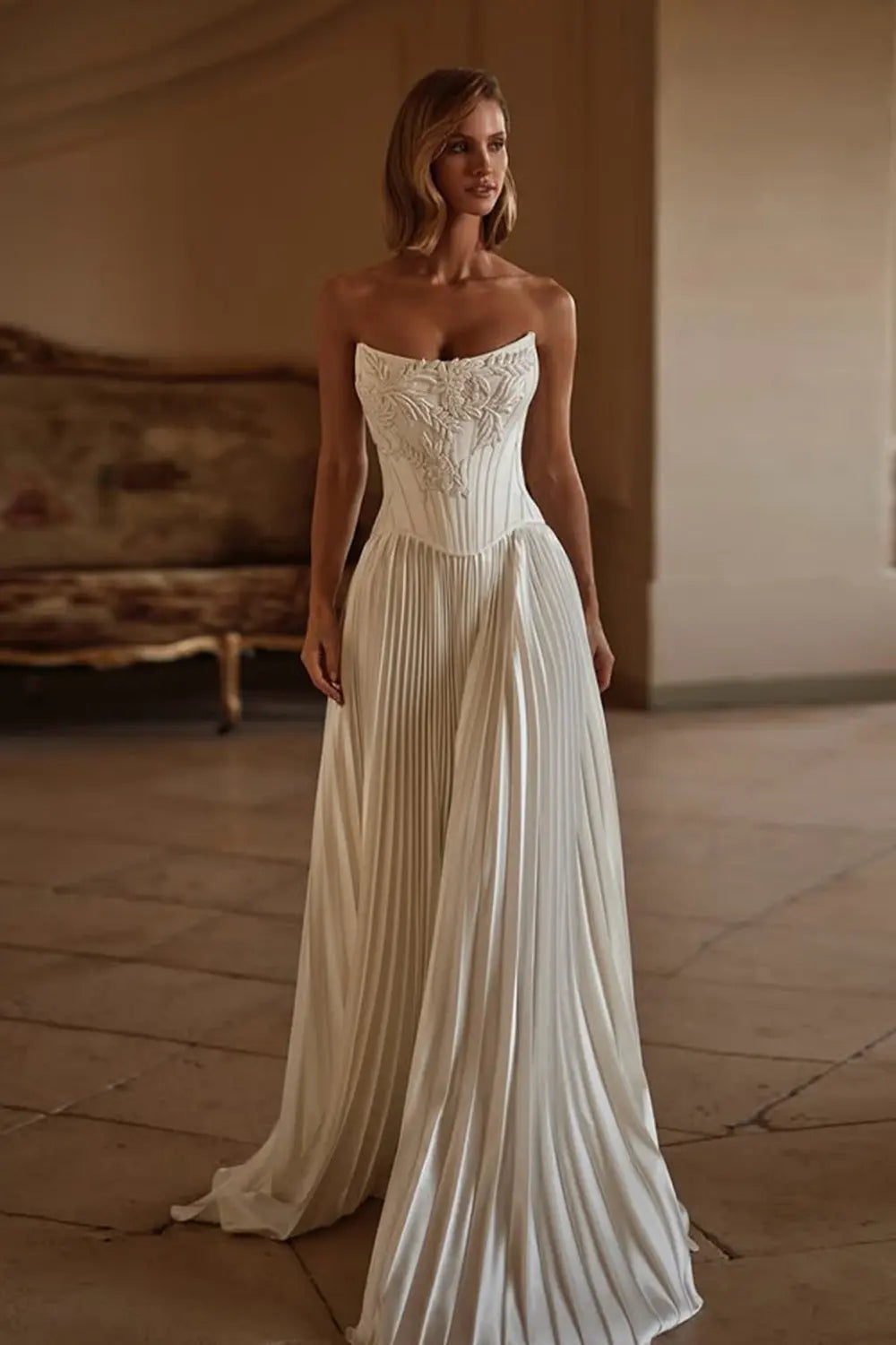 Strapless Empire-Waist Column Wedding Dress SW585 Sheer Fairy