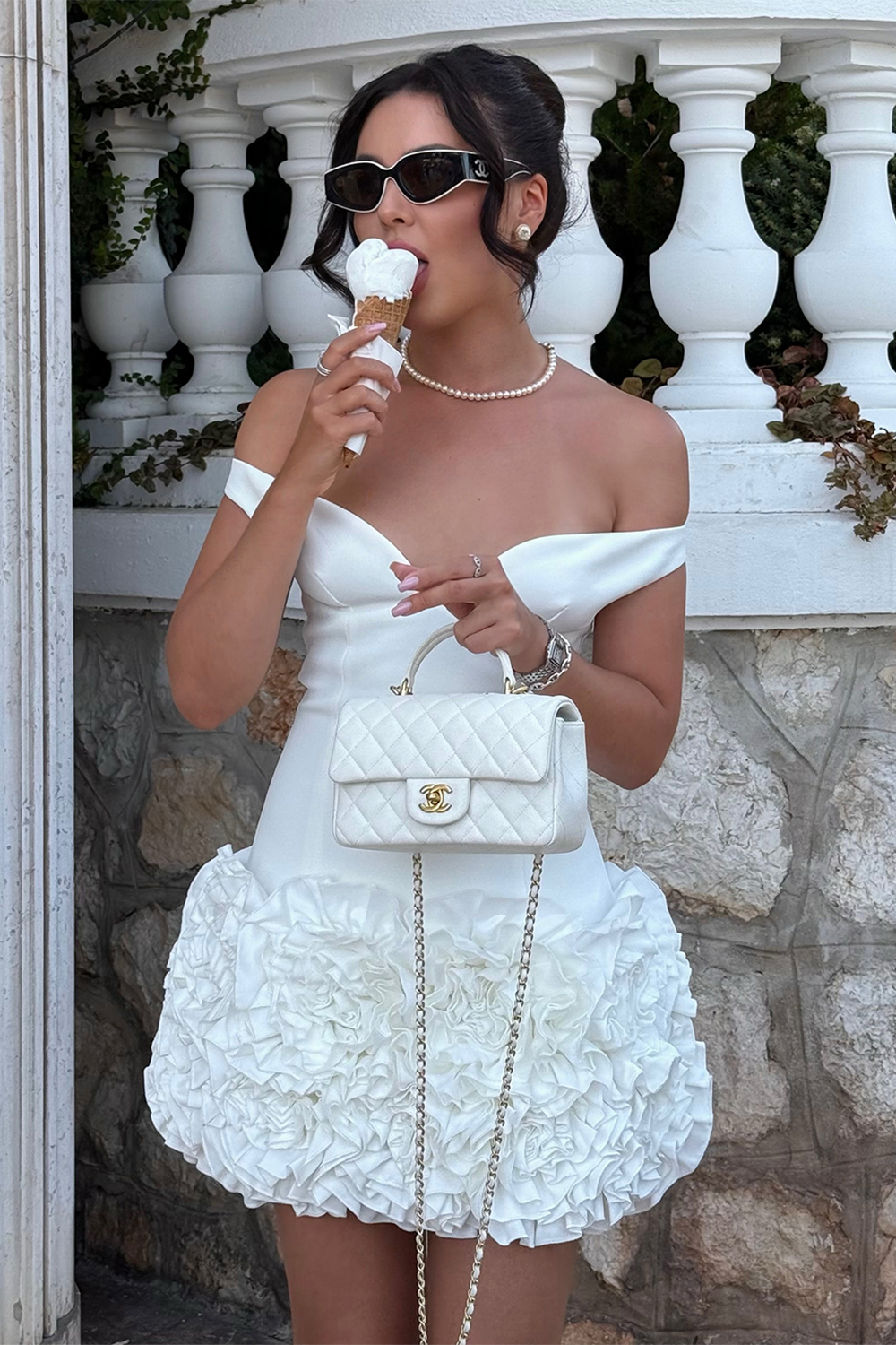 White Off the Shoulder 3D Ruffle Bubble Hem Mini Dress Cocktail Party Dress RM256 Sheer Fairy