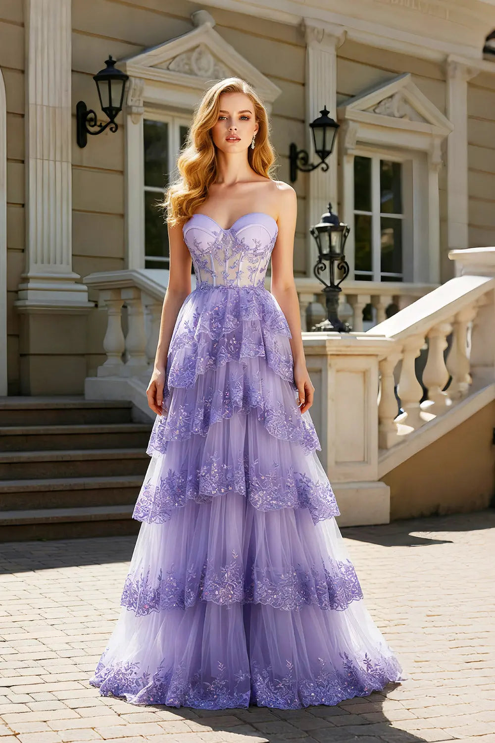 Lavender Tulle Strapless Sweetheart Ball Gown Lilac Prom Dress SH499 Sheer Fairy