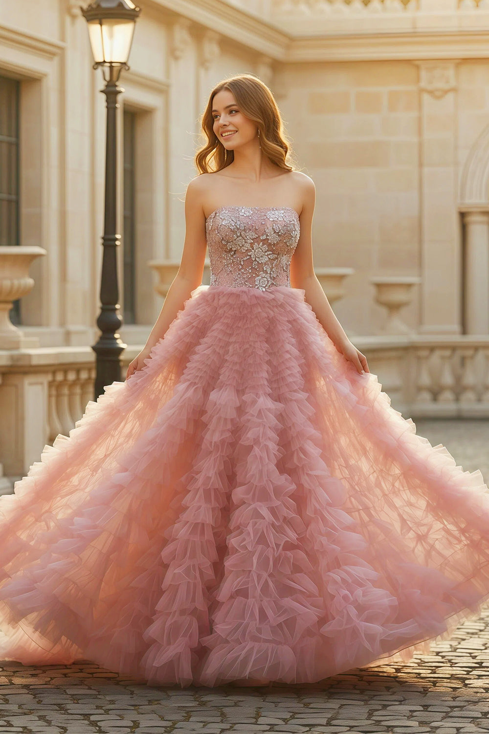 Blush Pink Off Shoulder Tulle Ballgown Prom Dress SH173 Sheer Fairy