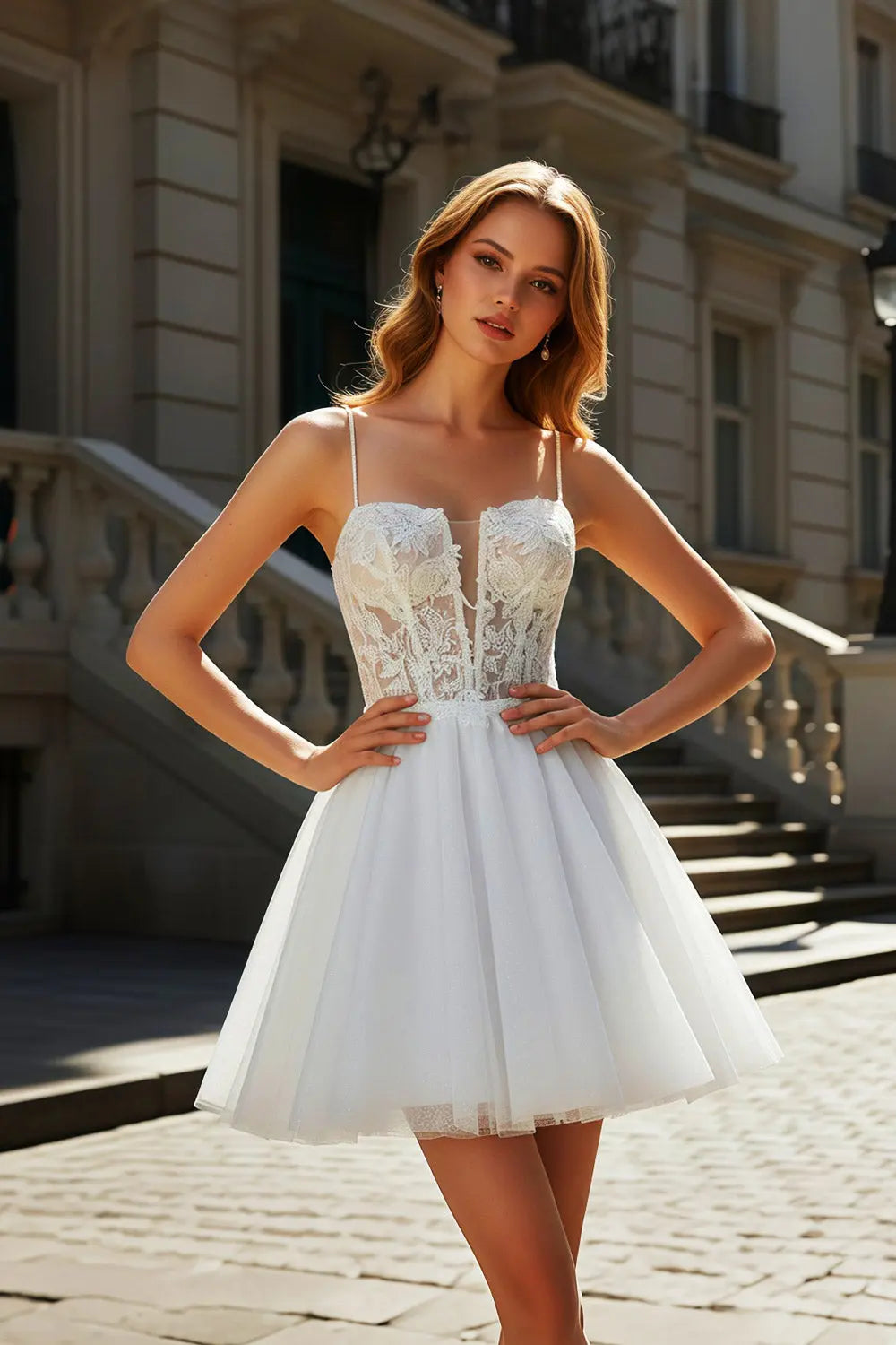 White Intricate Lace Tulle Mini Ballgown Homecoming Dress RM140 Sheer Fairy