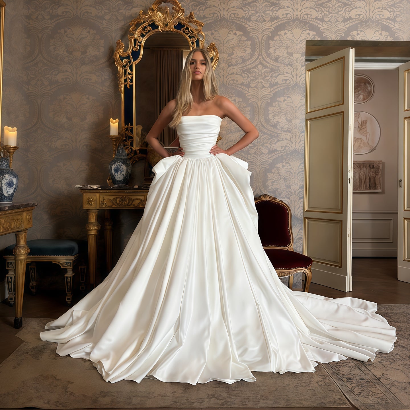 Strapless Satin Ball Gown Wedding Dress with Train SW216 Sheer Fairy