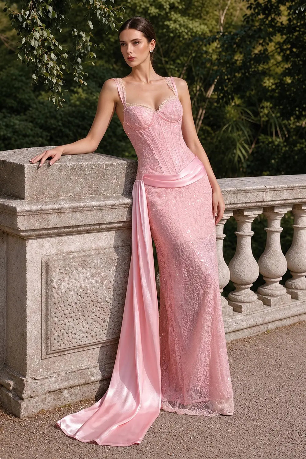 Pink Spaghetti Strap Corset Evening Dress ST105 Sheer Fairy