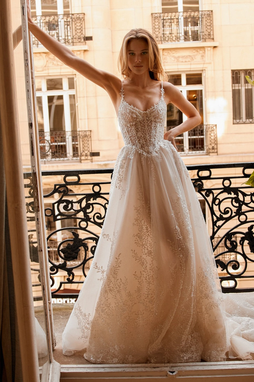 Luxury Romantic Lace Corset A-Line Wedding Dress with Train SW078 Sheer Fairy