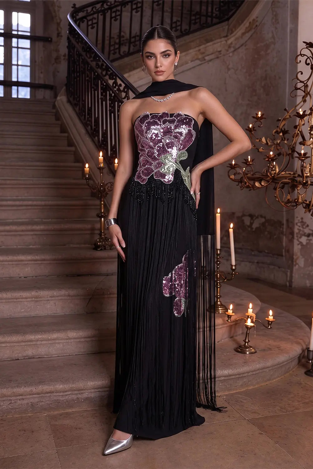 Black Sequin Floral Evening Gown ST120 Sheer Fairy
