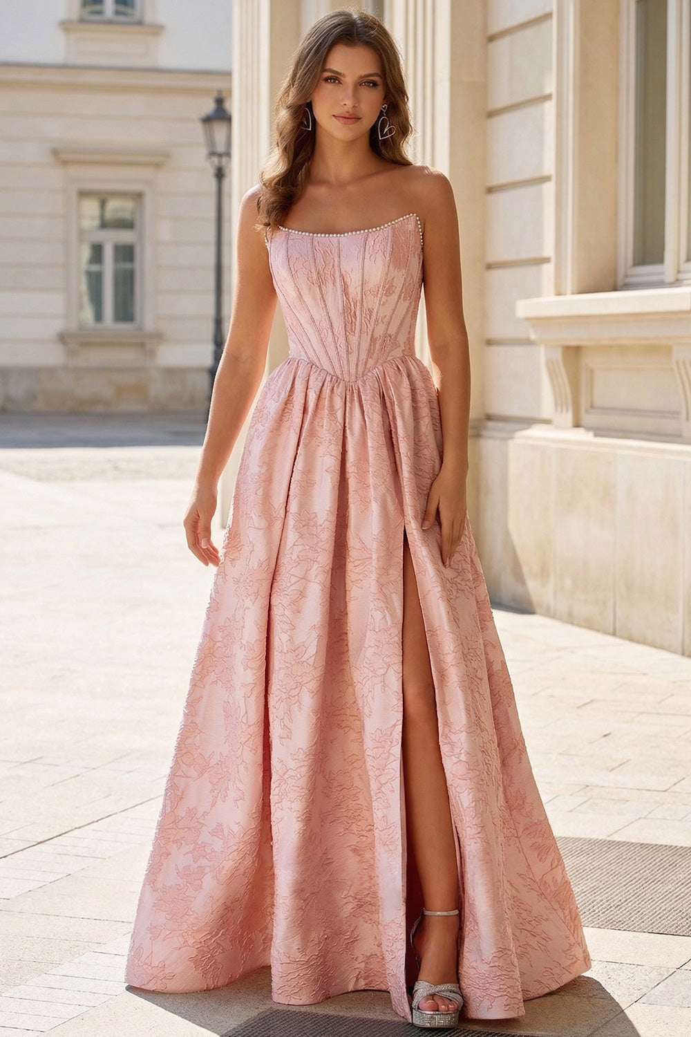 A Line Floor Length Blush Pink Corset Prom Dress SH737 Sheer Fairy