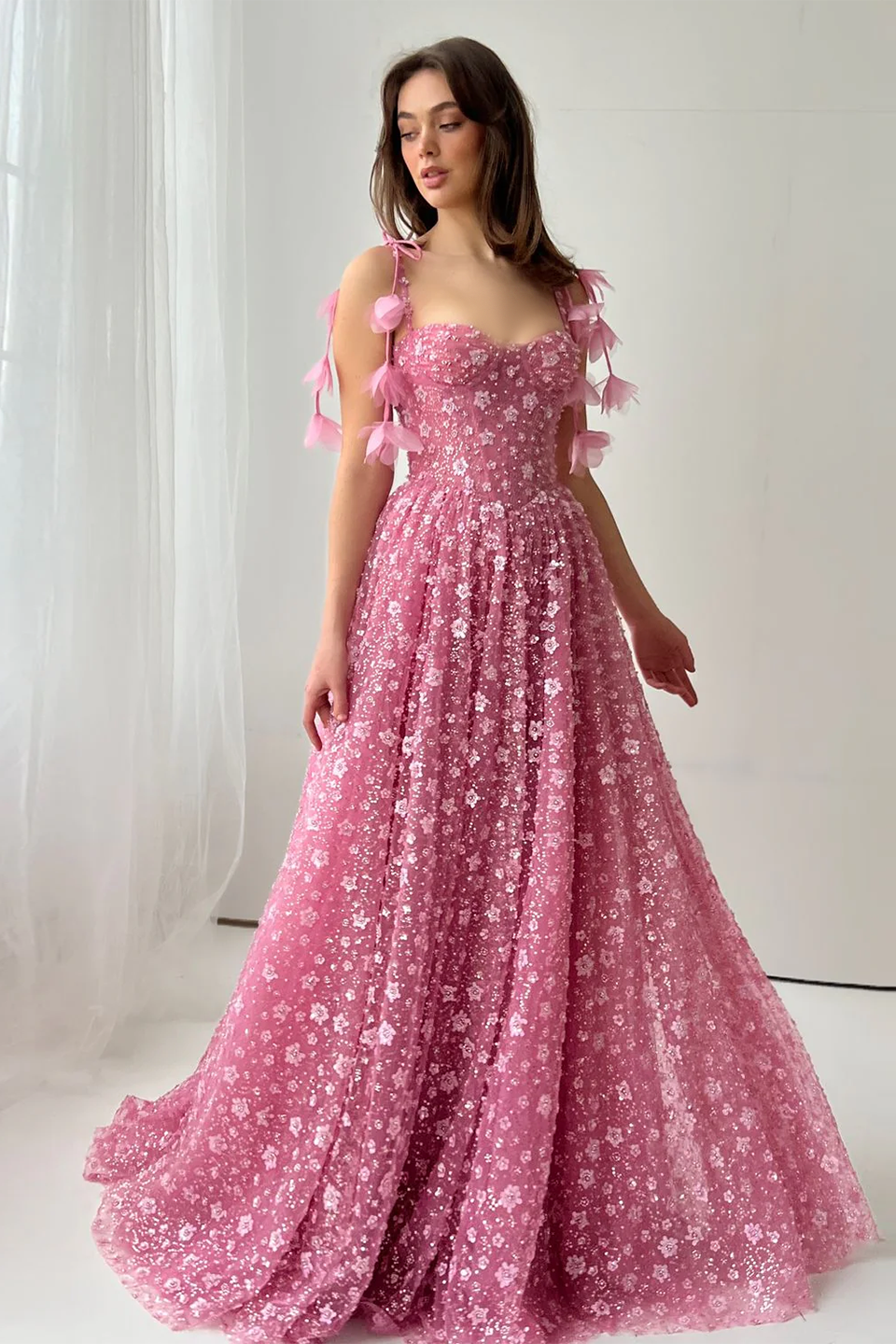 Gorgeous Floral Sequined Sweetheart Neckline A-Line Evening Dress SS701