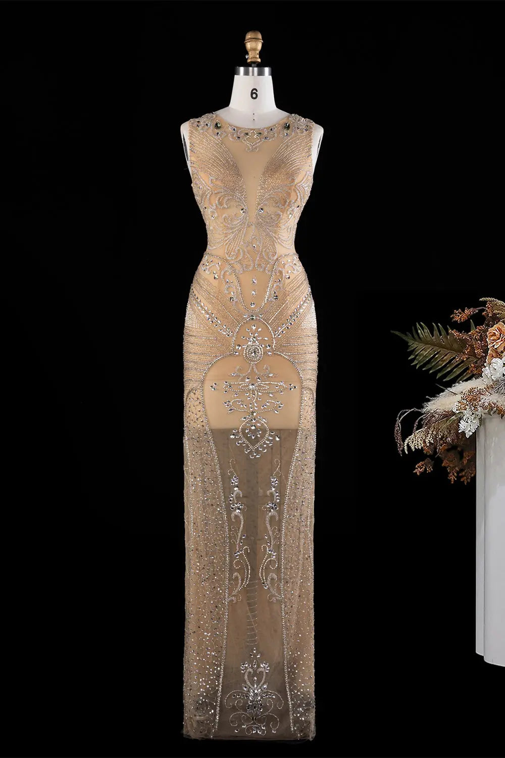 Nude Crystal Embellished Evening Gown SH026 Sheer Fairy