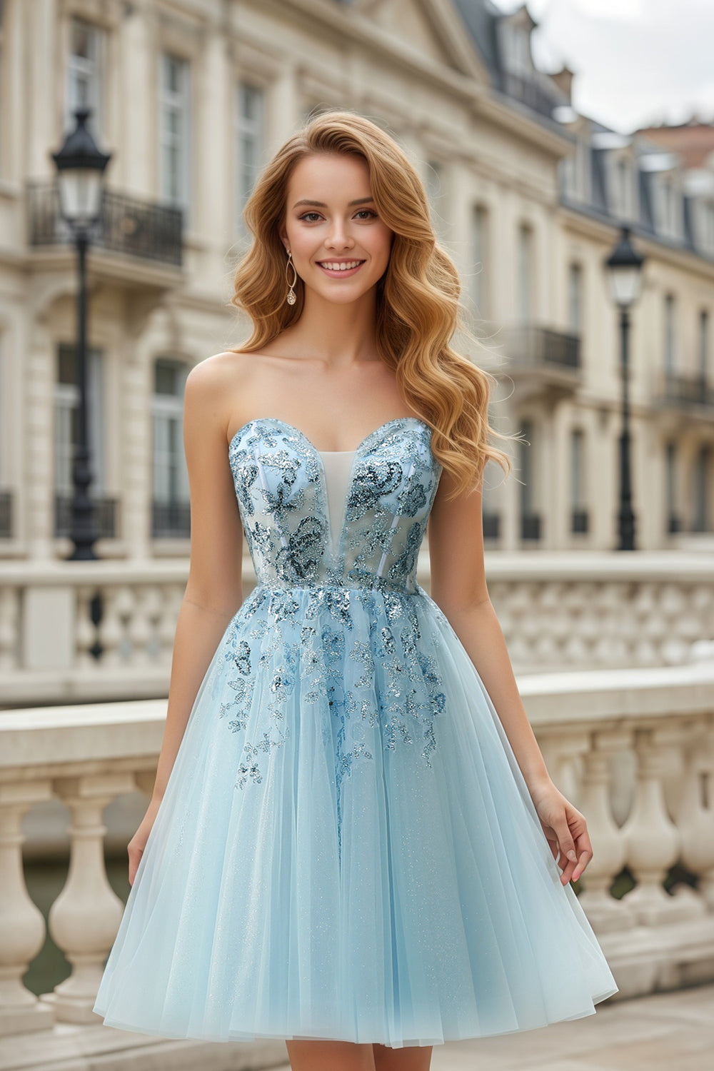 Light Blue Tulle Strapless Sweetheart Ballgown Homecoming Dress RM153 Sheer Fairy