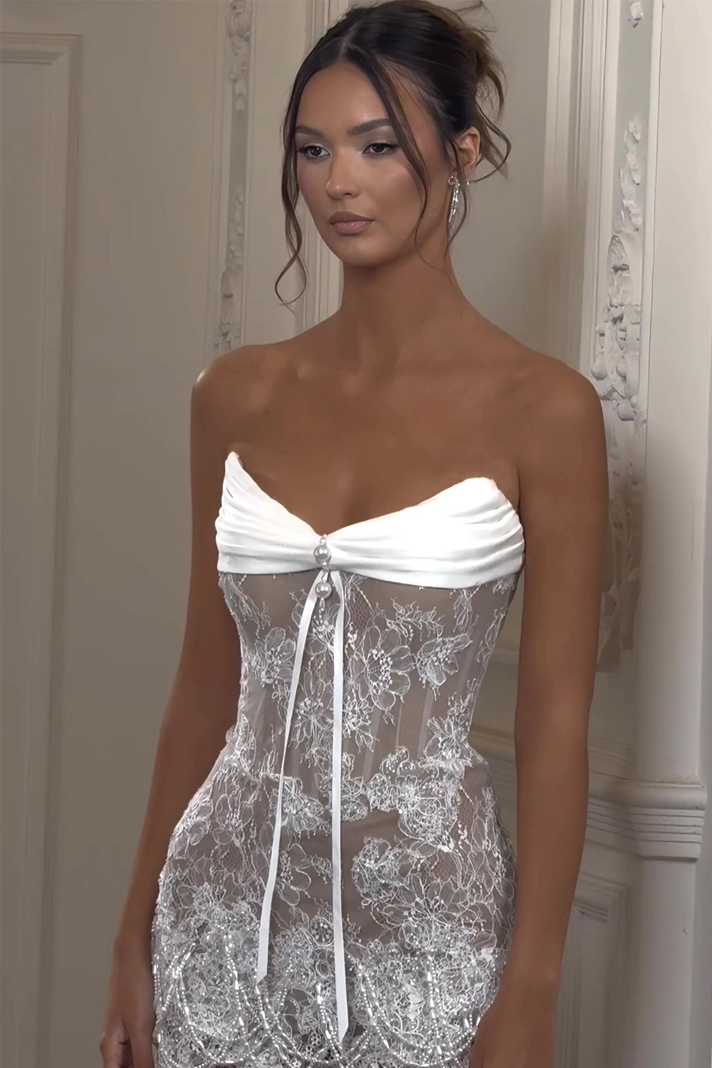 White Sleeveless Ribbon Tie See Through Bodycon Wedding Dress SW134 Sheer Fairy