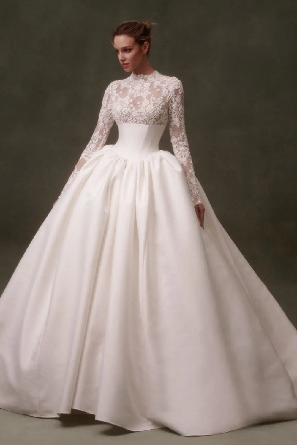 Elegant Classic Long Sleeve Satin Ball Gown Wedding Dress SW075 Sheer Fairy