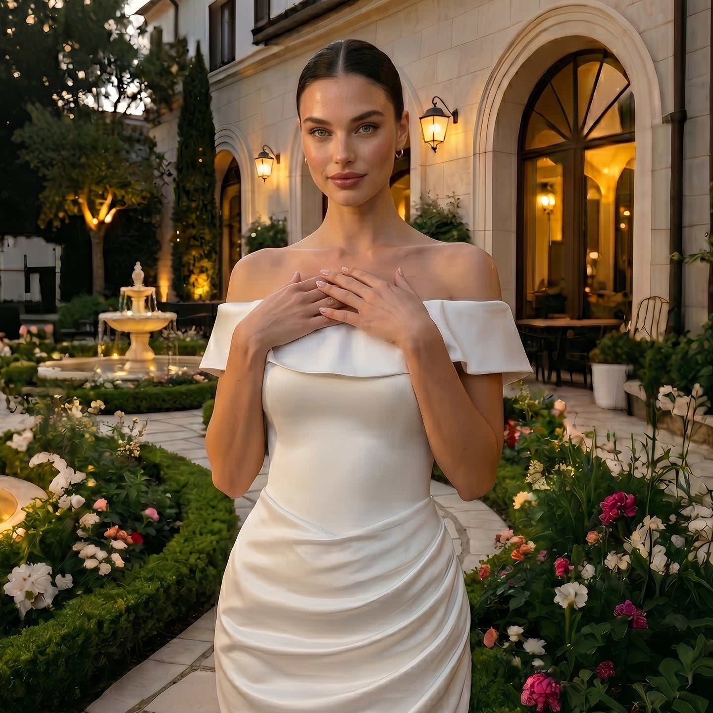 Dreamy White Satin Bodycon Wedding Dress SW724 Sheer Fairy