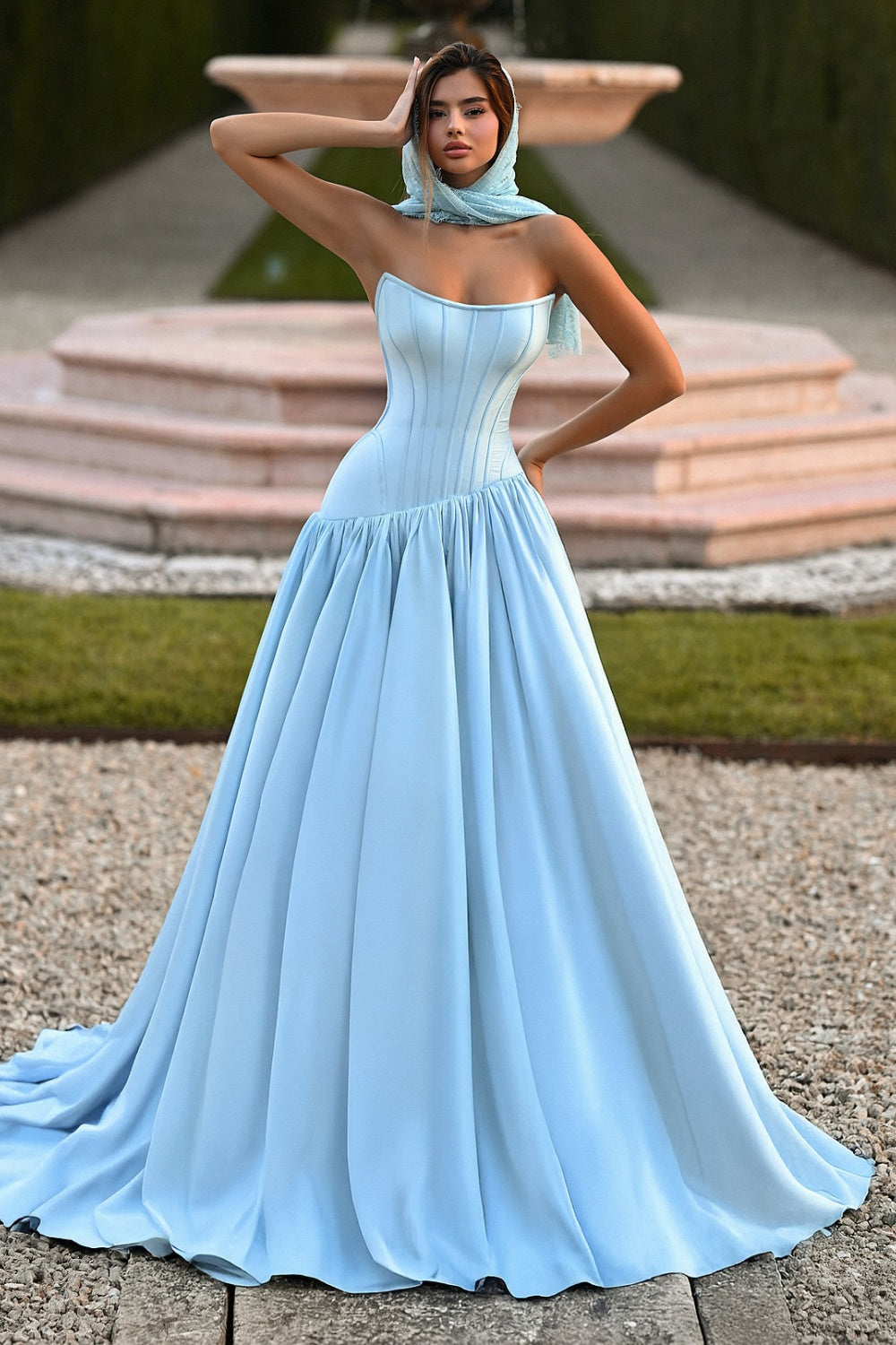 Blush Satin Ball Gown Strapless Pink Evening Dress SF036 Sheer Fairy