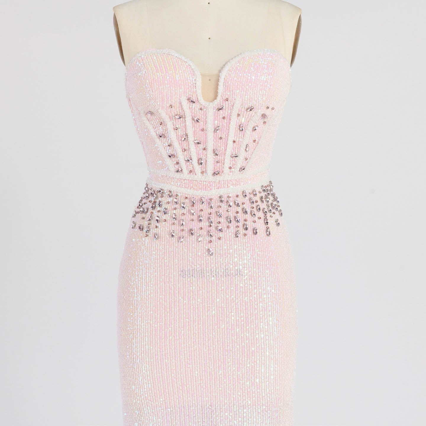 Strapless Sweetheart Corset Sequin Mermaid Gown Beaded Waist Formal Evening Dress ST006 Sheer Fairy