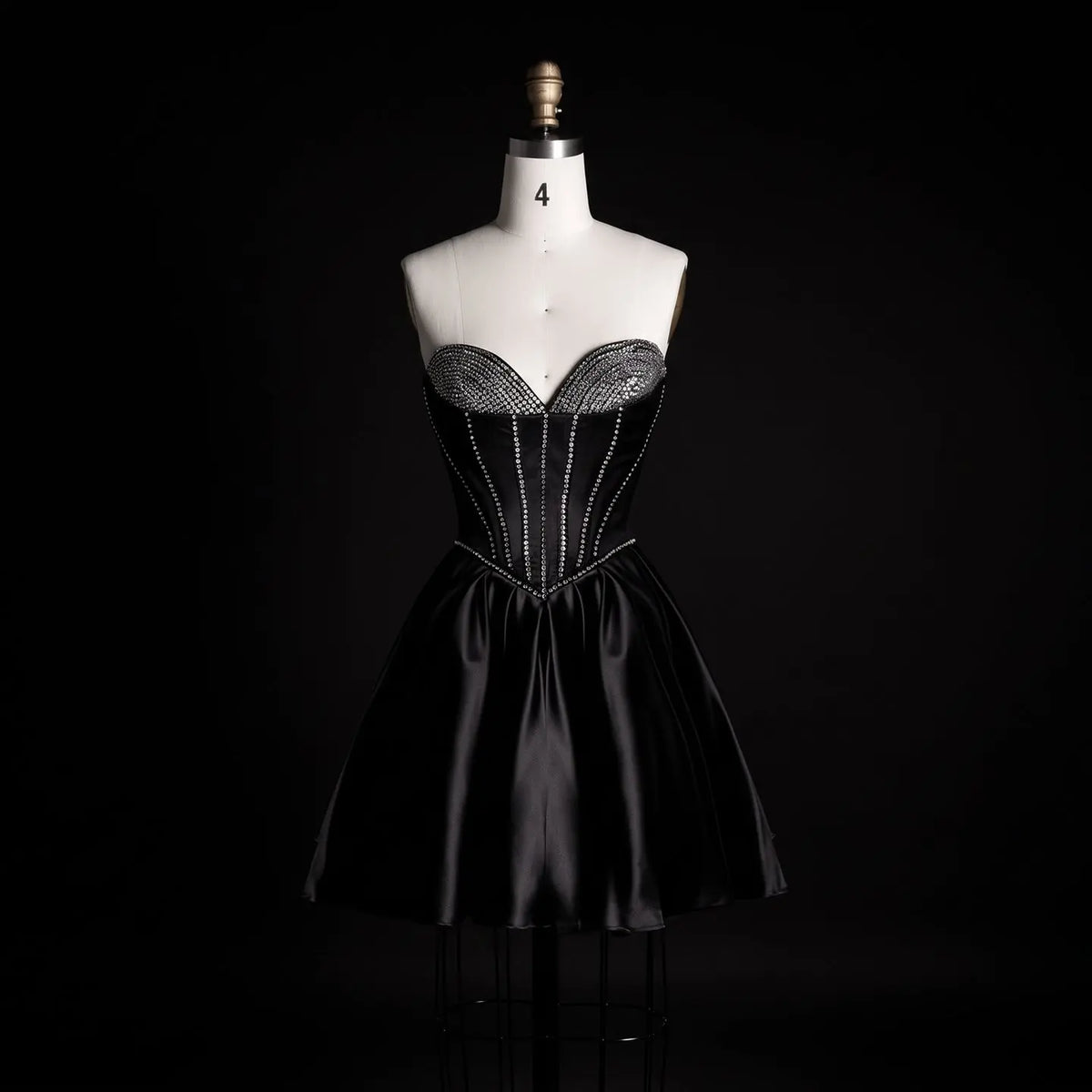 Black Satin Strapless A-Line Sweetheart Mini Homecoming Dress RM183 Sheer Fairy