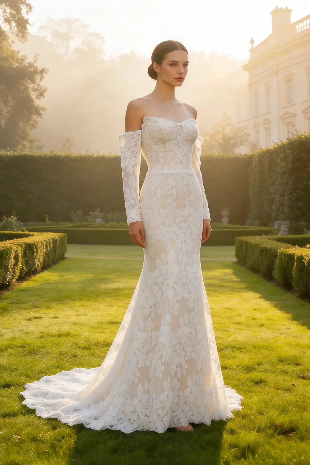 Strapless Mermaid Wedding Dress with Detachable Lace Sleeves SW658 Sheer Fairy