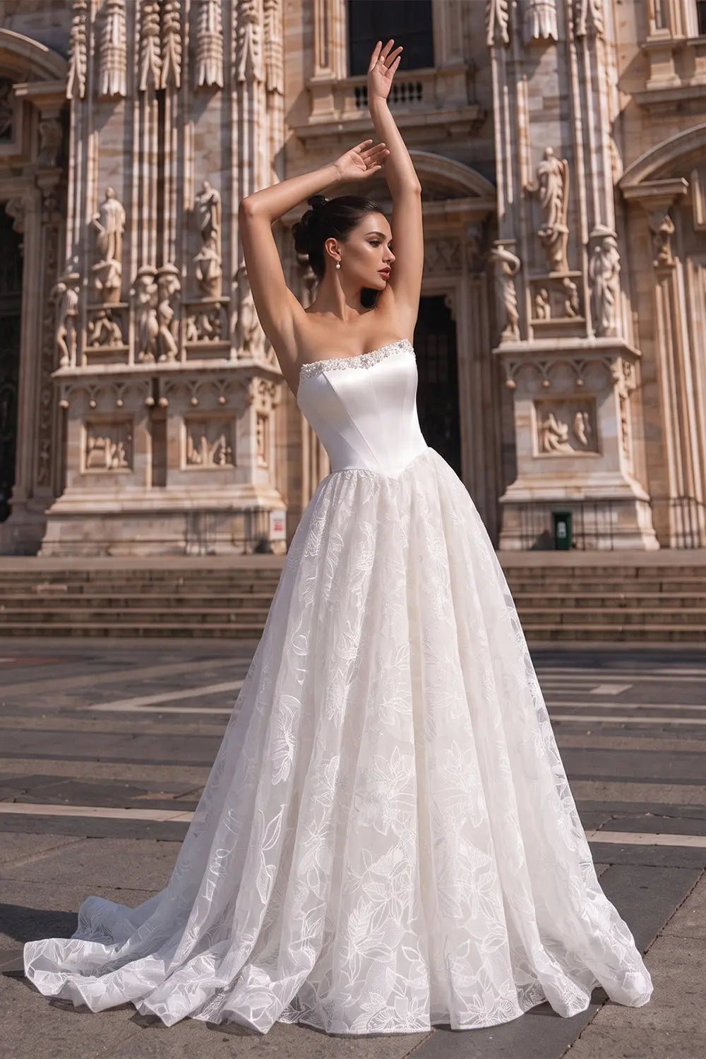 Off White Satin and Tulle Corset Wedding Dress SW614 Sheer Fairy