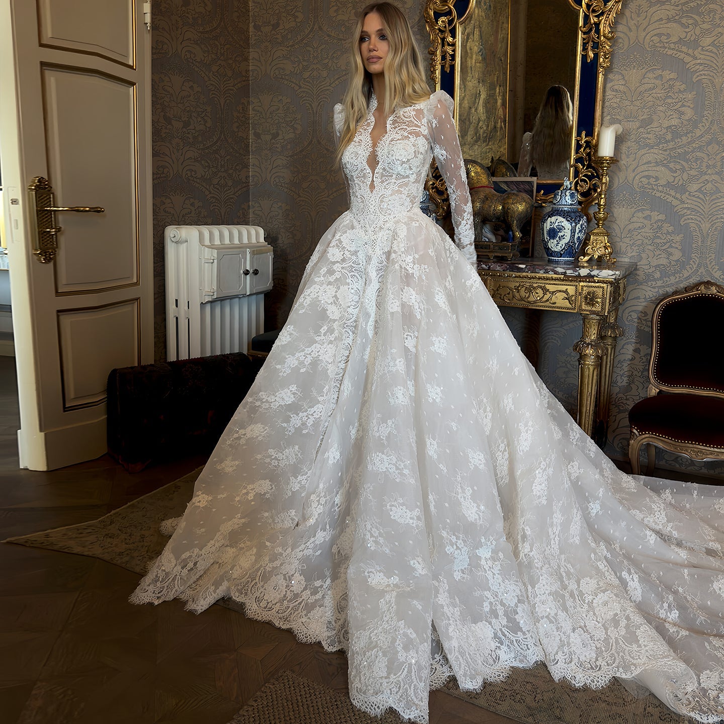 Sheer Long Sleeve Princess Ballgown with Chapel Train for Bridal  SW211 Sheer Fairy