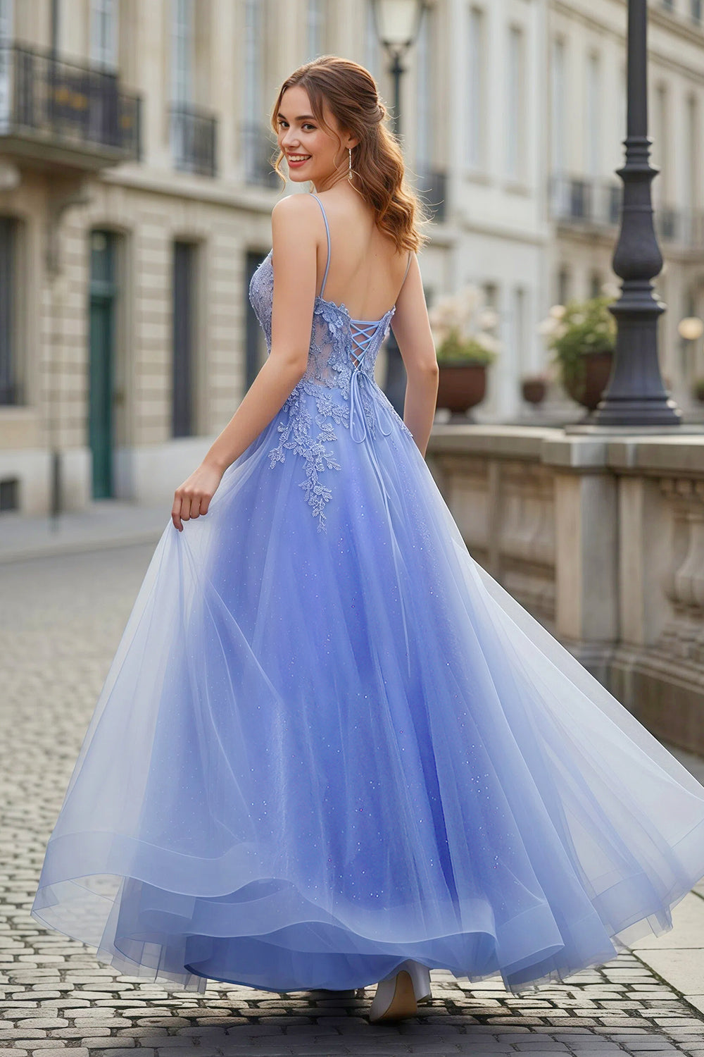 Lilac Sheer Lace A-Line Prom Dress with Tulle Skirt SH387 Sheer Fairy