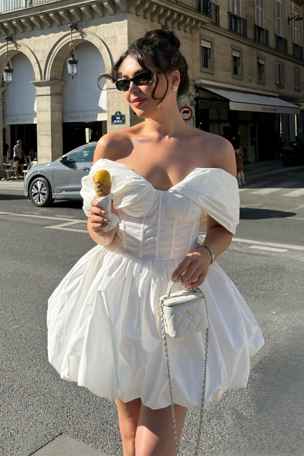 White Off the Shoulder Mini Dress Corset Bubble Hem Party Dress RM254 Sheer Fairy