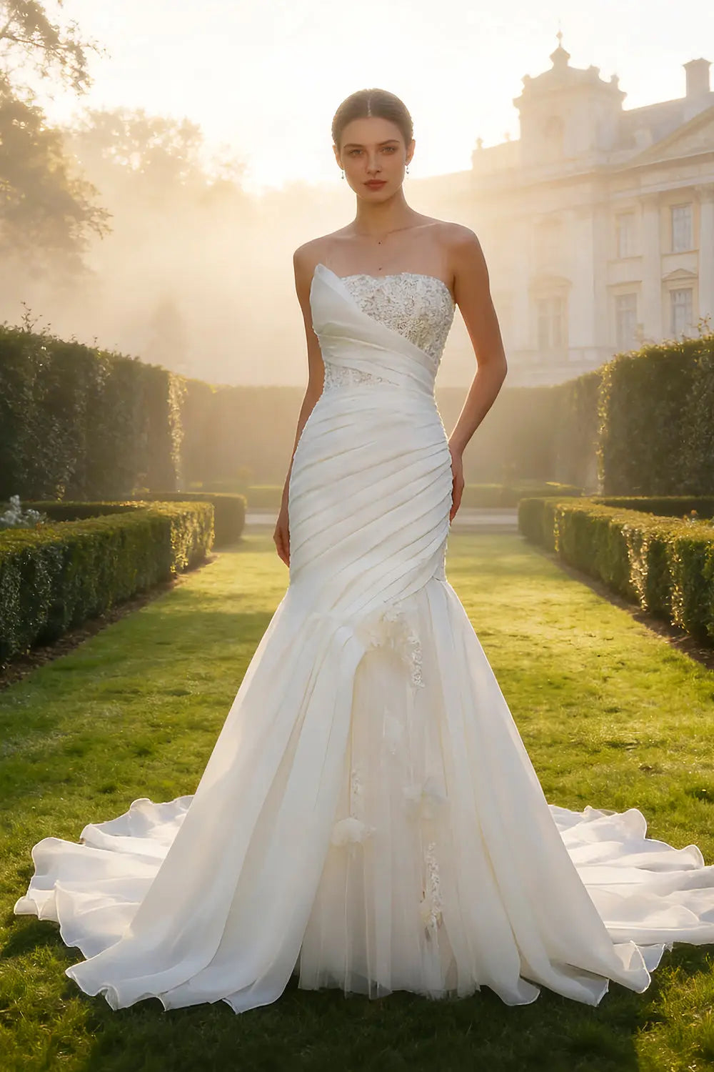 Strapless Ruched Chiffon Trumpet Mermaid Wedding Dress SW655 Sheer Fairy