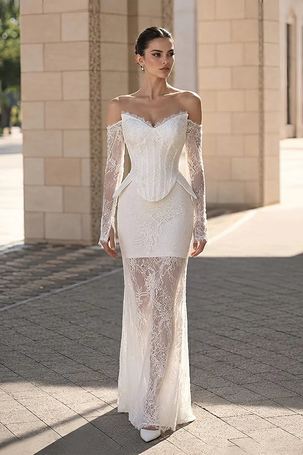 White Mesh Corset Peplum Evening Dress ST101 Sheer Fairy