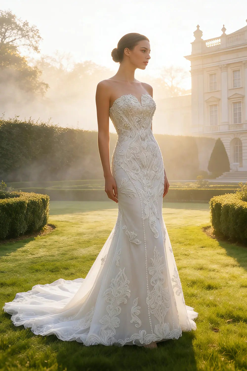 All-over Intricate Lace Strapless Mermaid Wedding Dress SW636 Sheer Fairy