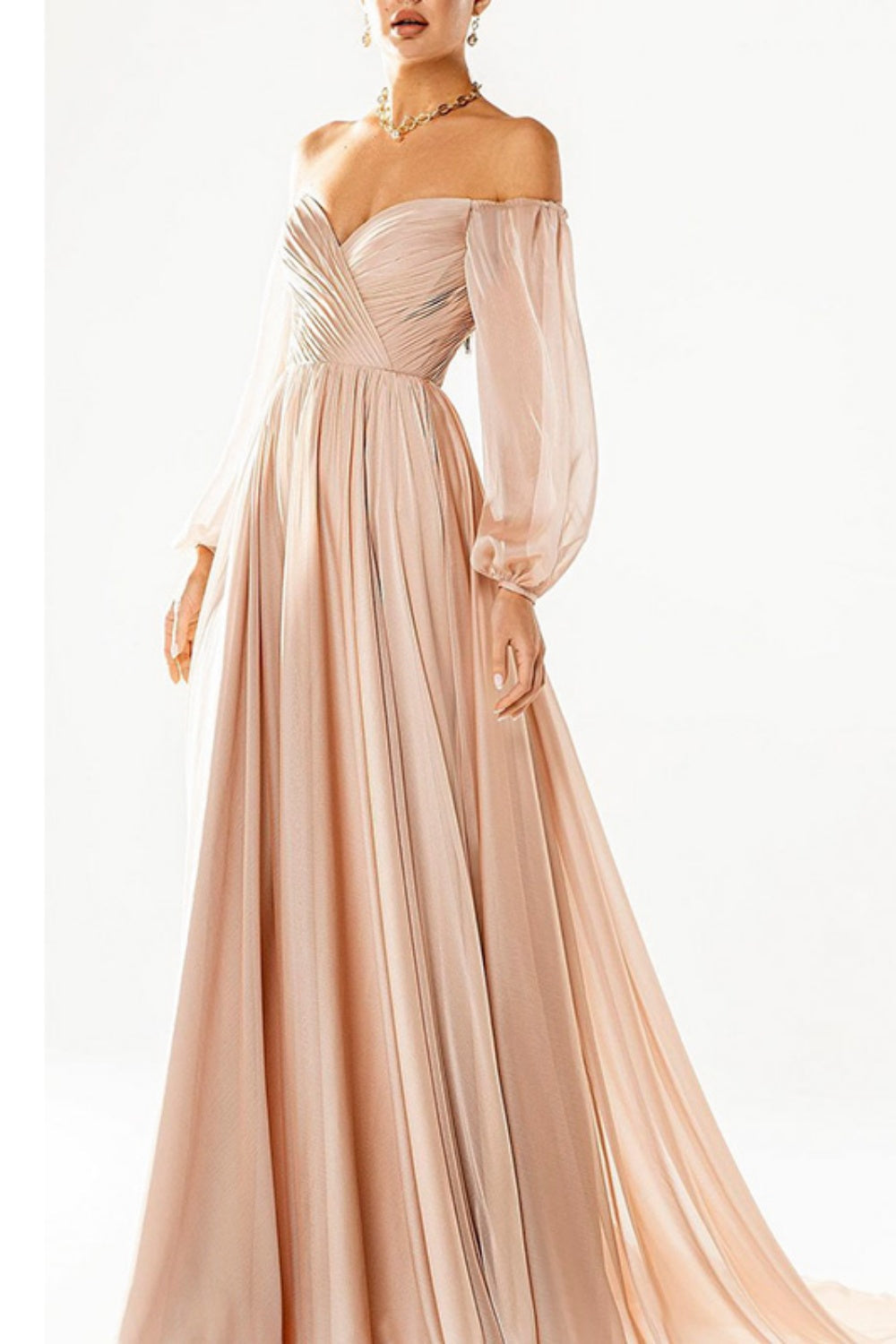 Elegant Off Shoulder White Chiffon Evening Dress SF360 Sheer Fairy