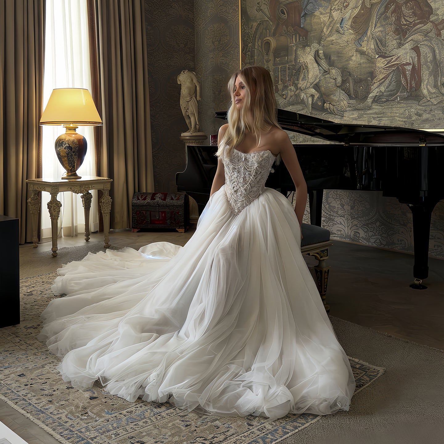 Sweetheart Beaded Lace Ball Gown Tulle Corset Wedding Dress SW217 Sheer Fairy