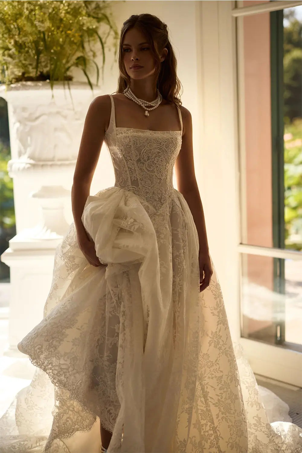 White Lace Off Shoulder Corset Wedding Dress SW119 Sheer Fairy