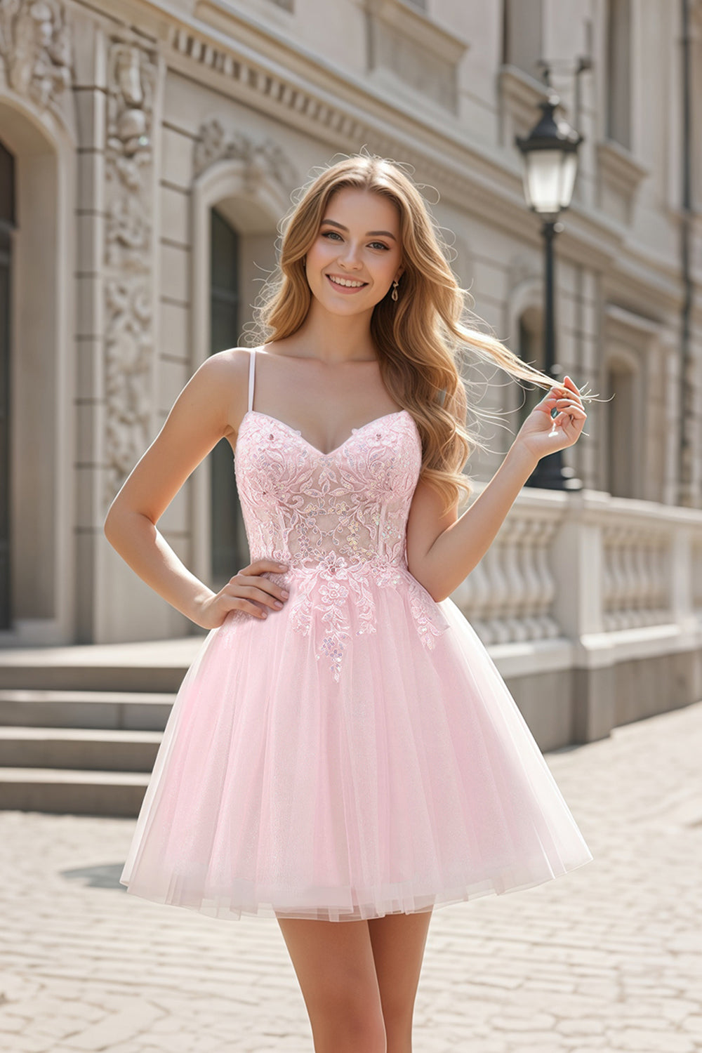 Blush Pink Tulle Beaded Ballgown Homecoming Dress RM152 Sheer Fairy