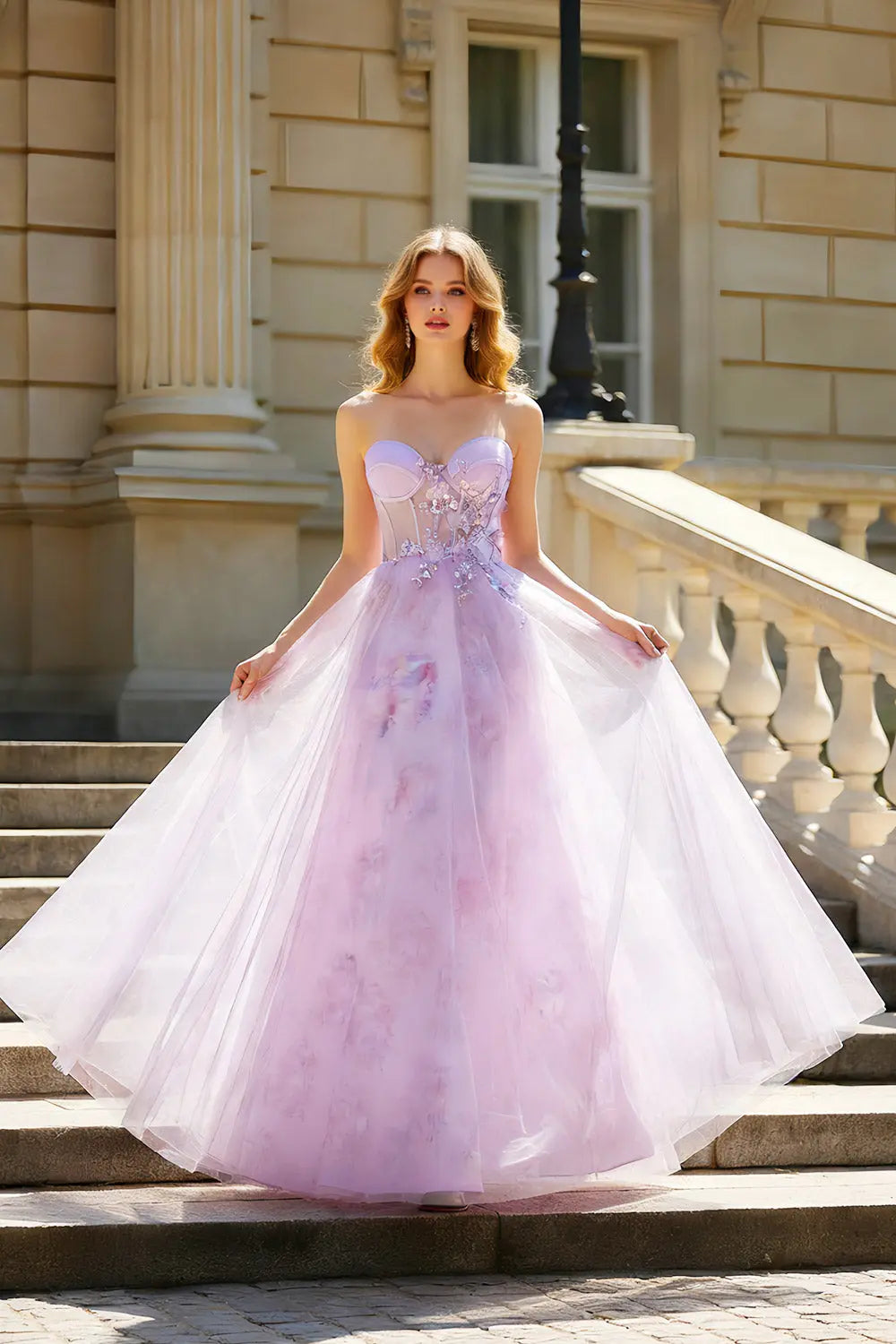 Lilac Tulle Ball Spaghetti Straps Sweetheart Gown Prom Dress SH466 Sheer Fairy