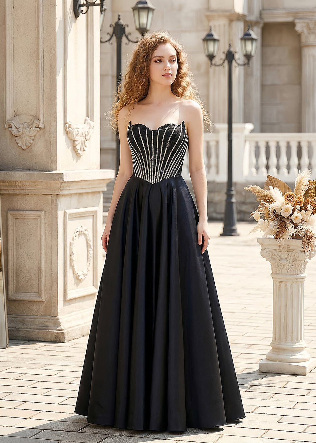 Shiny Beads Sexy Backless Satin Long Black Prom Dress SH632 Sheer Fairy