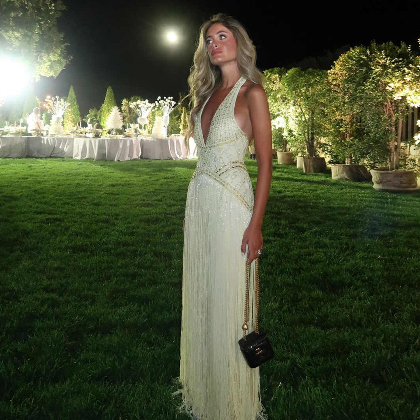Yellow Beaded Halter Neck Fringe Mermaid Evening Gown with Open Back SS554 Sheer Fairy