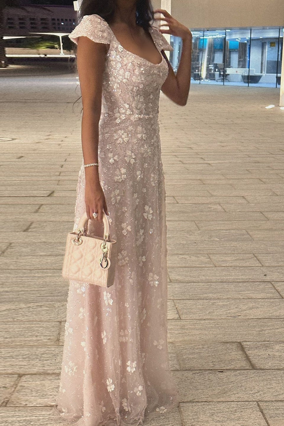 Simplicity Pink 3D Floral Lace Cap Sleeve A-Line Evening Dress SS602