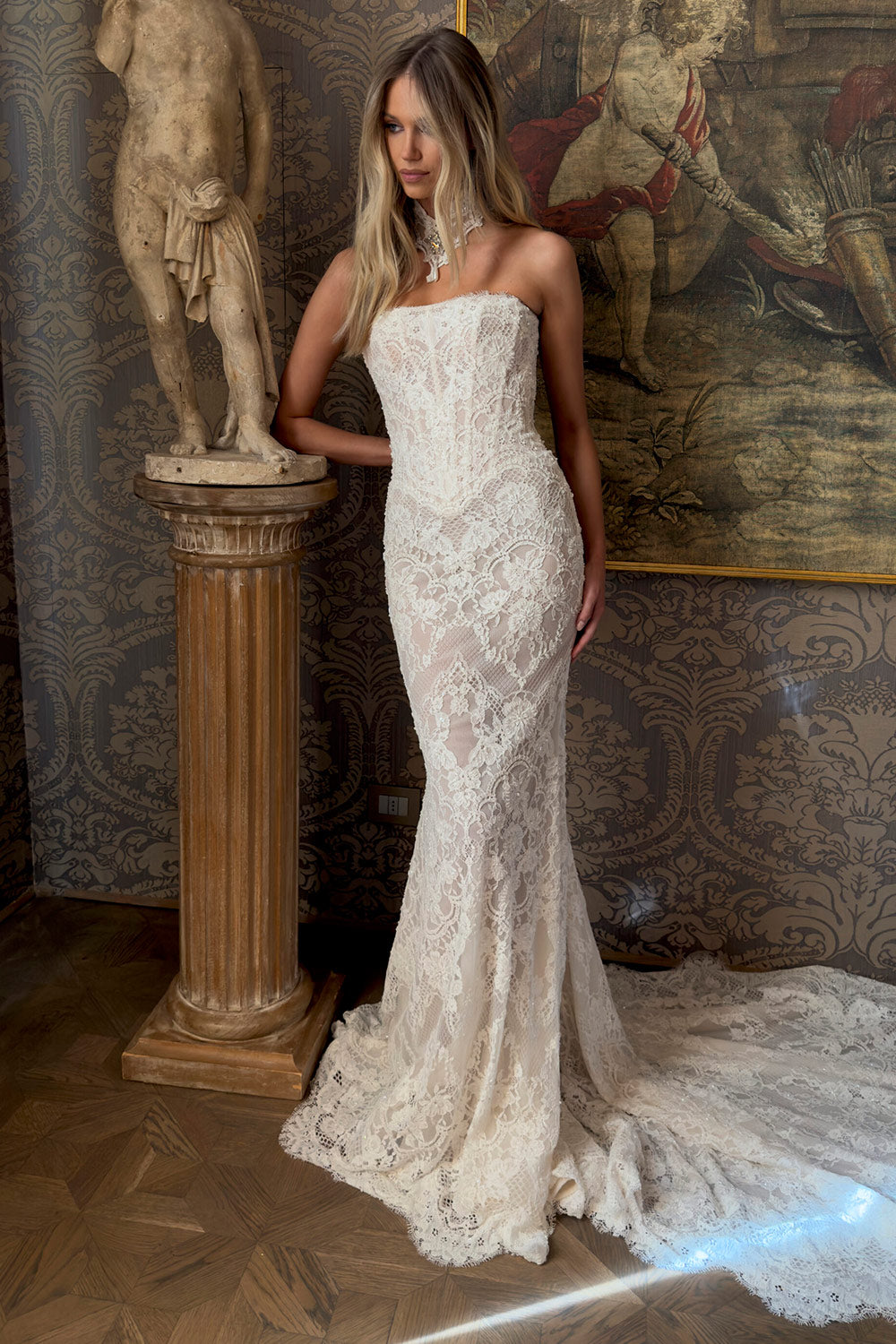 Strapless Sheer Ivory Lace Mermaid Wedding Dress with Train SW215 Sheer Fairy