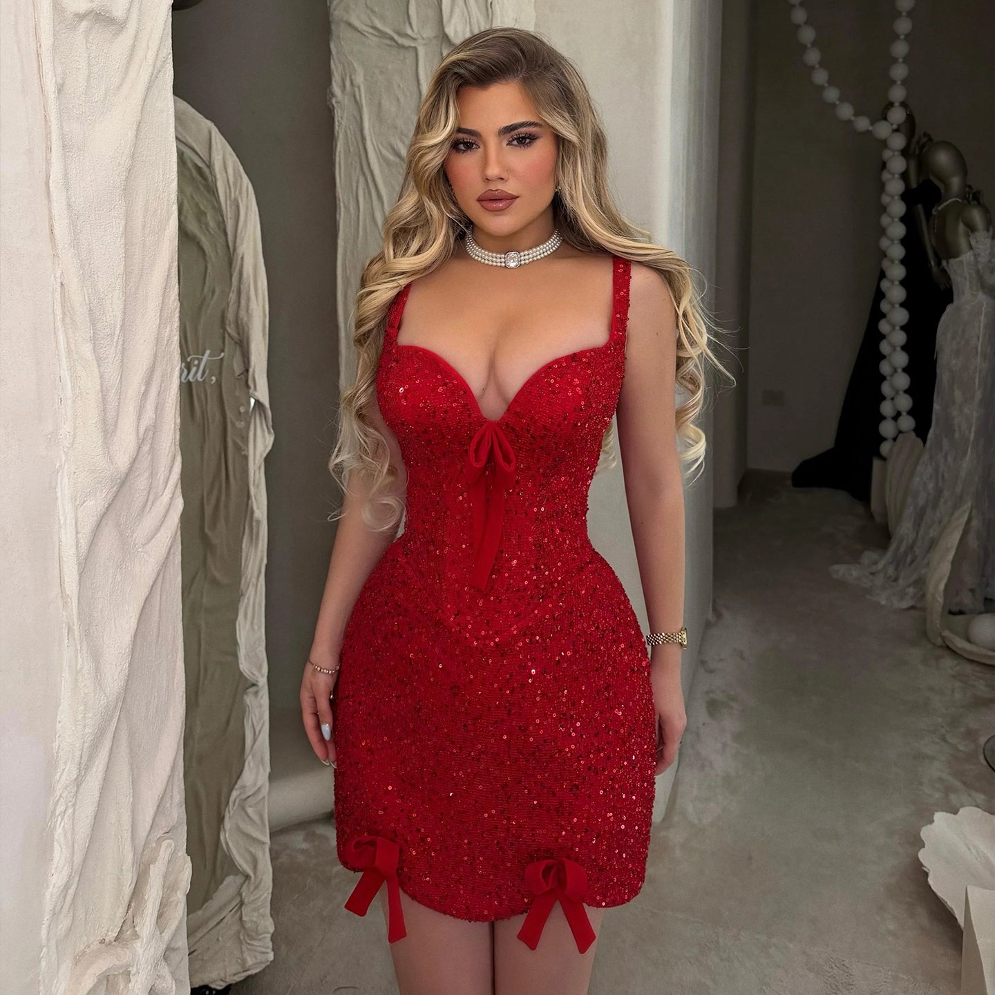 Elegant Red Sweetheart Tulle Sequin with Bow RM245 Sheer Fairy