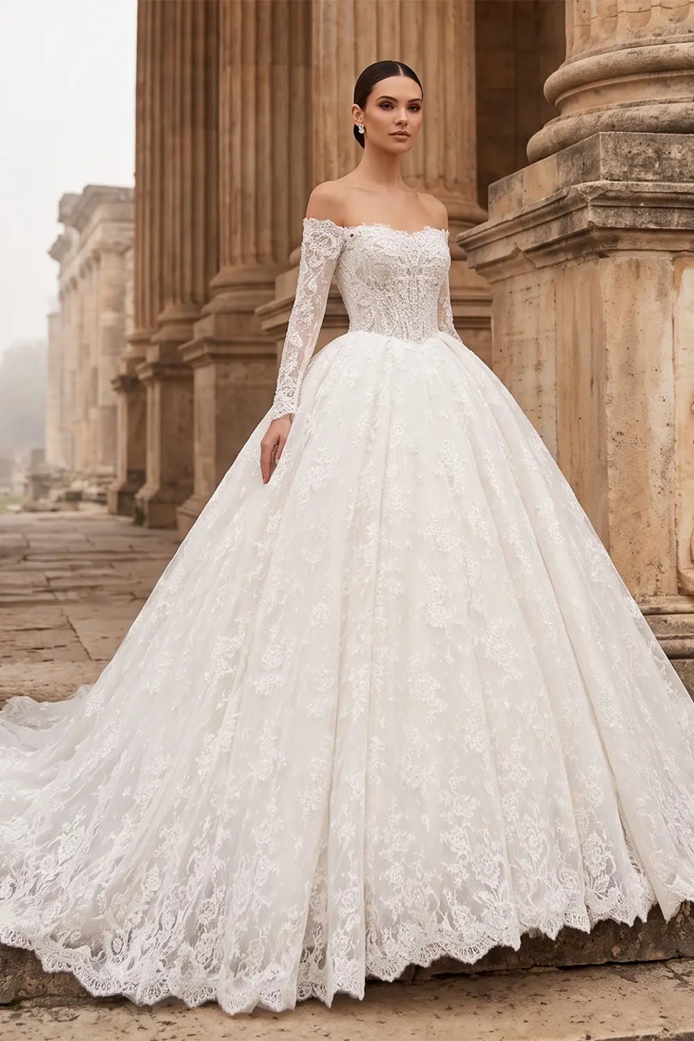 White Lace Corset Off Shoulder Wedding Dress SW681 Sheer Fairy
